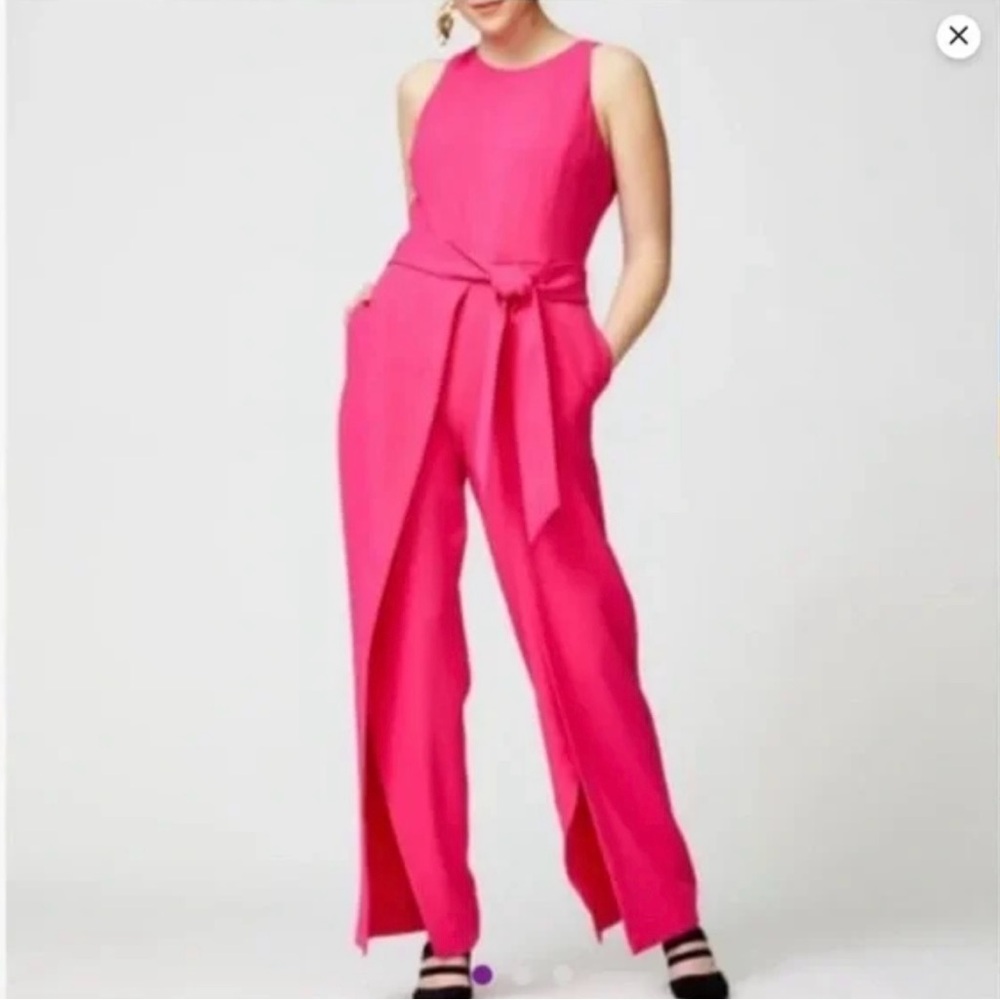 ❤️❤️ Nine West hot pink Flyaway Leg Belted Jumpsuit